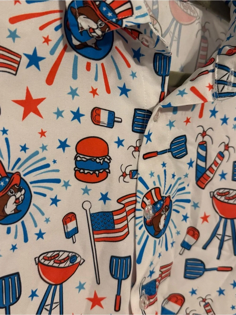 Buc-ees Toddler 2T kids 4th of July Button up Shirt USA Flag Fireworks America
